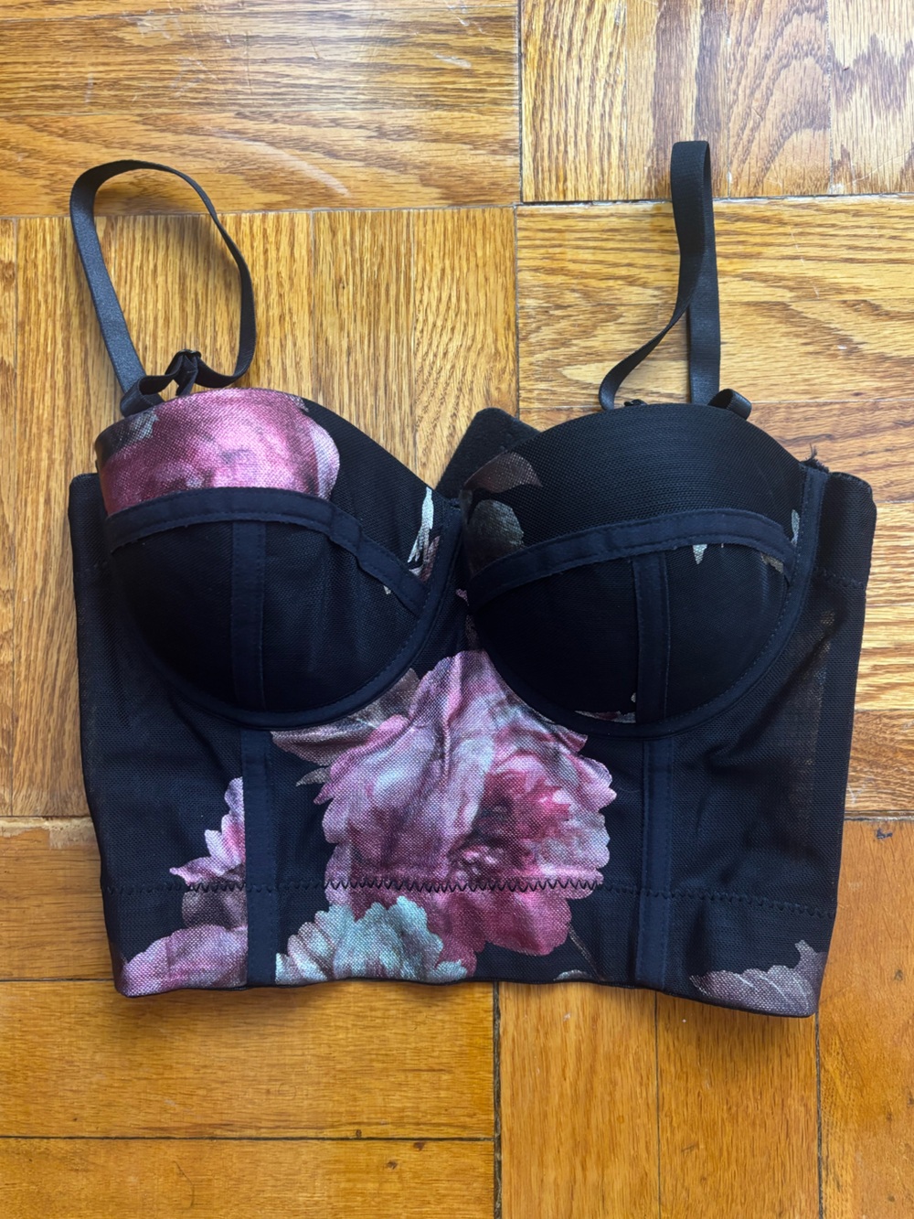 Floral Mesh Bustier Corset Crop Top Underwire Padded Bra